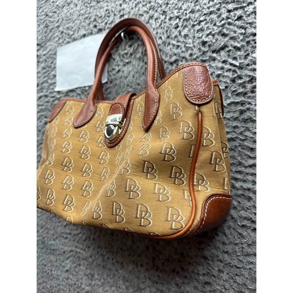 Dooney & Bourke Women's Logo Monogram Canvas Leather Trim Top Handle Bag Brown